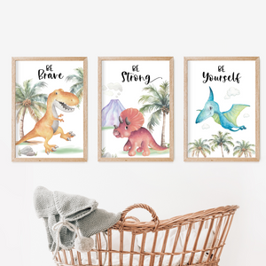 Dinosaur Wall Art Print Set of 3, Kids Bedroom Decor, Nursery theme, Positive Affirmation Message
