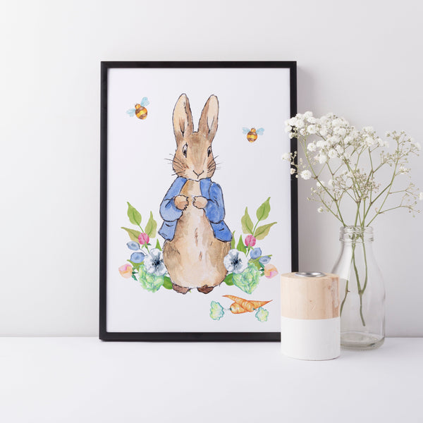 Blue Peter Rabbit Wall Nursery Print, Beatrix Potter Baby Boy Wall Art, Peter Rabbit Nursery Decoration A3, A4