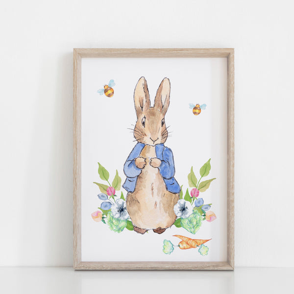 Blue Peter Rabbit Wall Nursery Print, Beatrix Potter Baby Boy Wall Art, Peter Rabbit Nursery Decoration A3, A4