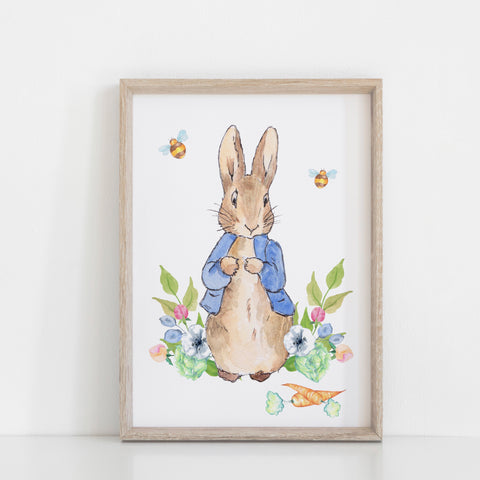 Blue Peter Rabbit Wall Nursery Print, Beatrix Potter Baby Boy Wall Art, Peter Rabbit Nursery Decoration A3, A4