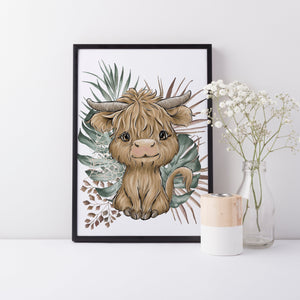 Baby Buffalo Baby Animal Nursery Wall Art Decor, Greenery, Baby Nursery Wall Print, Jungle Safari Theme Nursery Print