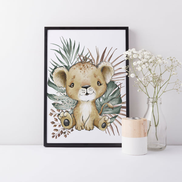 Baby Lion Animal Nursery Wall Art Decor, Greenery, Baby Nursery Wall Print, Jungle Safari Theme Nursery Print