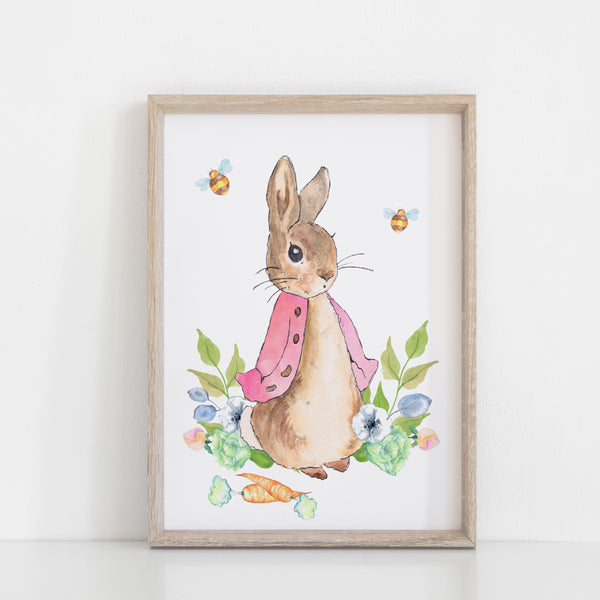 Pink Peter Rabbit Wall Nursery Print, Beatrix Potter Baby Girl Wall Art, Peter Rabbit Nursery Decoration A3, A4 or A5