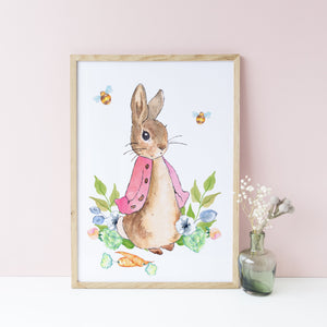 Pink Peter Rabbit Wall Nursery Print, Beatrix Potter Baby Girl Wall Art, Peter Rabbit Nursery Decoration A3, A4 or A5