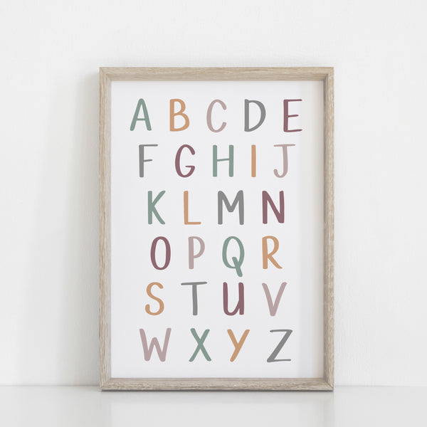 Set of 3 Rainbow Personalised Print Set, Earth Rainbow Nursery Wall Art, Alphabet Numbers Learning Prints