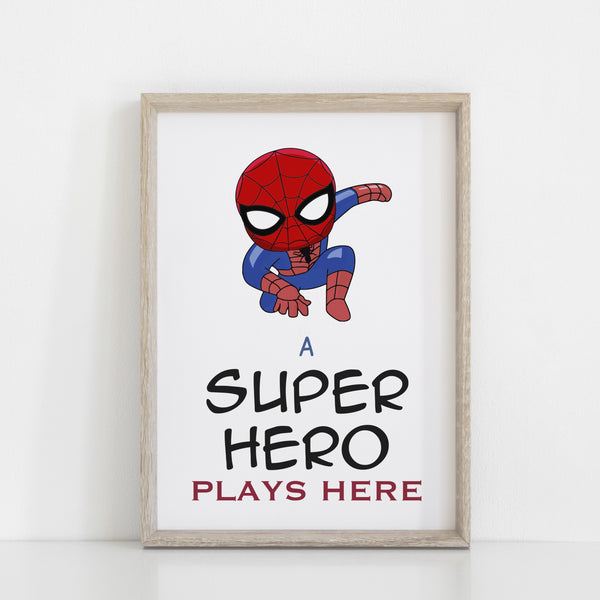 A Superhero Plays Here, Kids Bedroom Wall Art Decor, Comic Character, Superhero Wall Art Print