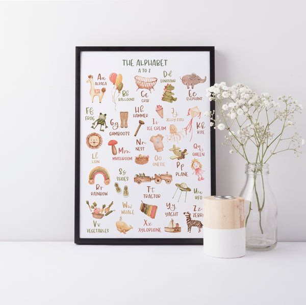 Alphabet Wall Print, Educational Kids Bedroom Wall Art, Neutral Toy room Theme, Nursery Art, Kids Bedroom Decor