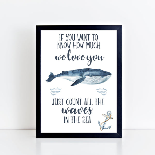 Whale Wall Print, If You Want to Know How Much We Love You, Ocean Theme Nursery, Kids Bedroom Wall Art