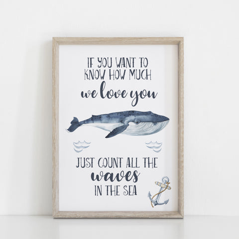 Whale Wall Print, If You Want to Know How Much We Love You, Ocean Theme Nursery, Kids Bedroom Wall Art