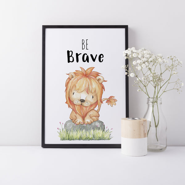 Lion Nursery/Kid's Bedroom Print, Jungle Safari Zoo Animals Wall Art Decor, Be Brave Lion