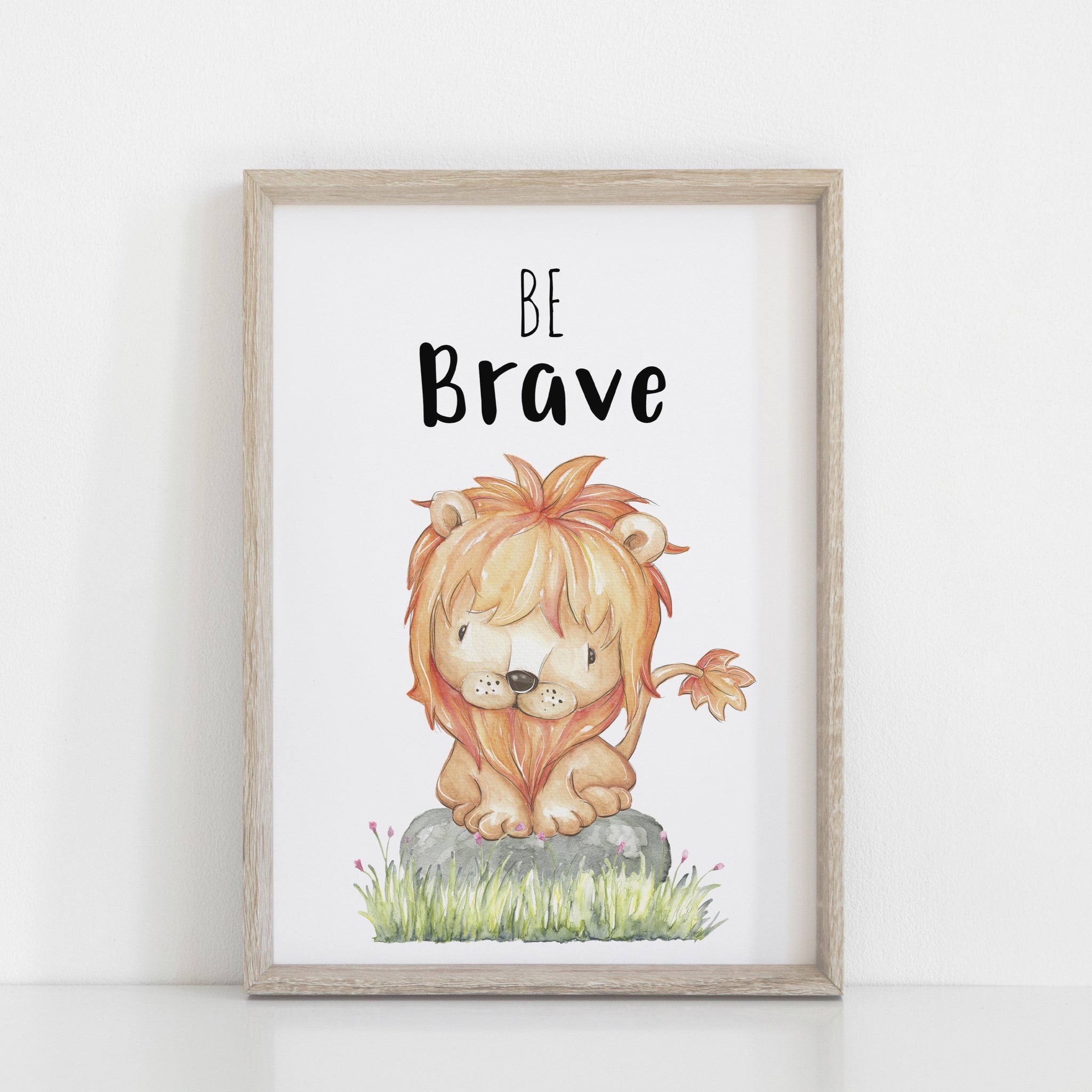 Lion Nursery/Kid's Bedroom Print, Jungle Safari Zoo Animals Wall Art Decor, Be Brave Lion
