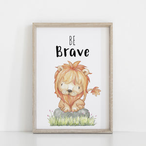 Lion Nursery/Kid's Bedroom Print, Jungle Safari Zoo Animals Wall Art Decor, Be Brave Lion