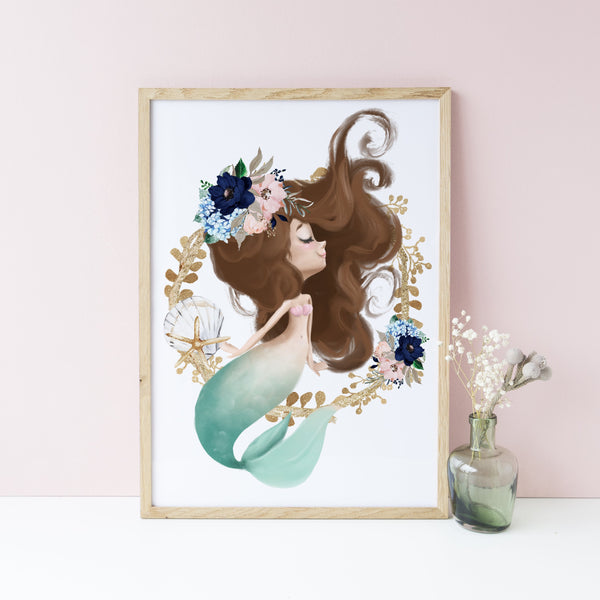 Under the Sea Mermaid Print Set, Baby Girl Mermaid Nursery Prints, Girls Bedroom Decor, Nautical Floral Anchor