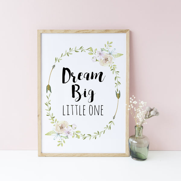 Boho Soft Floral Fox & Rabbit "Dream Big Little One" Print Set of 3
