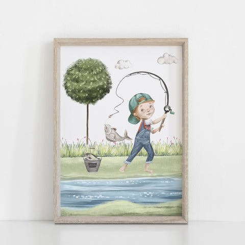 Fishing Nursery Art Print Wall Decor, Boys Bedroom Wall Prints, Outdoor Fishing, Kids Bedroom Decor