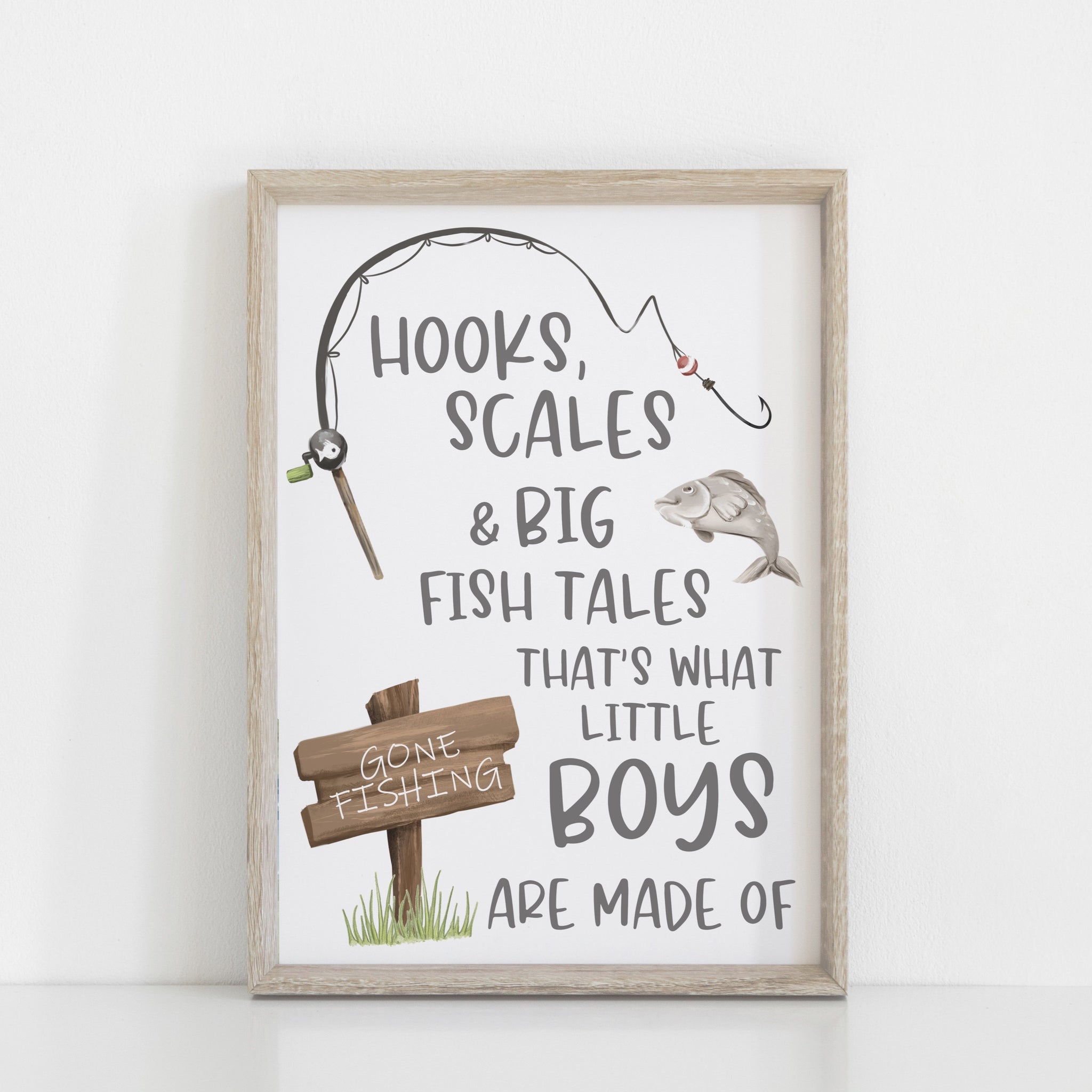 Fishing Quote Nursery Art Print Wall Decor, Boys Bedroom Wall Prints, Hooks and Scales Boys Quote
