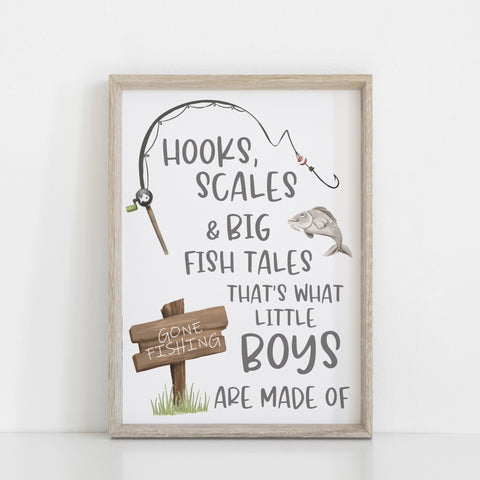 Fishing Quote Nursery Art Print Wall Decor, Boys Bedroom Wall Prints, Hooks and Scales Boys Quote