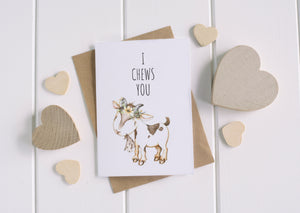Cute & Funny Goat Greeting Card / Birthday Card / Animal Pun / C6 Blank Inside / I Chews You
