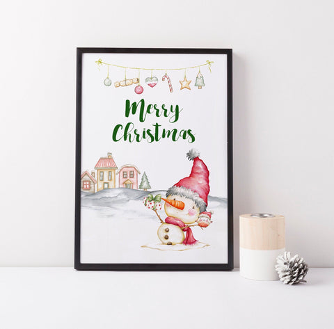 Christmas Print I Merry Christmas Snowman I Christmas Decor I Children's Print