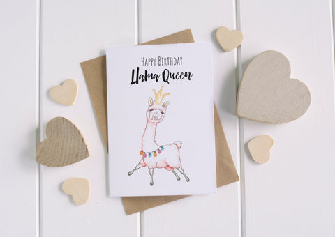 Cute & Funny Llama Greeting Card / Birthday Card / Animal Pun / C6 Blank Inside / Happy Birthday Llama Queen