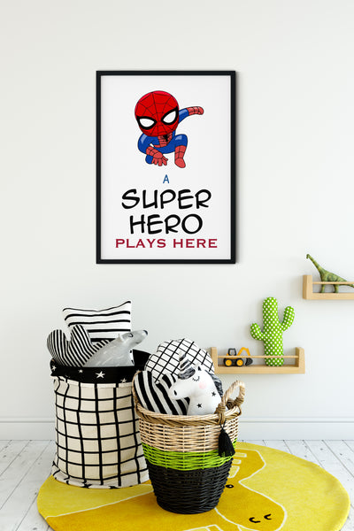 A Superhero Plays Here, Kids Bedroom Wall Art Decor, Comic Character, Superhero Wall Art Print
