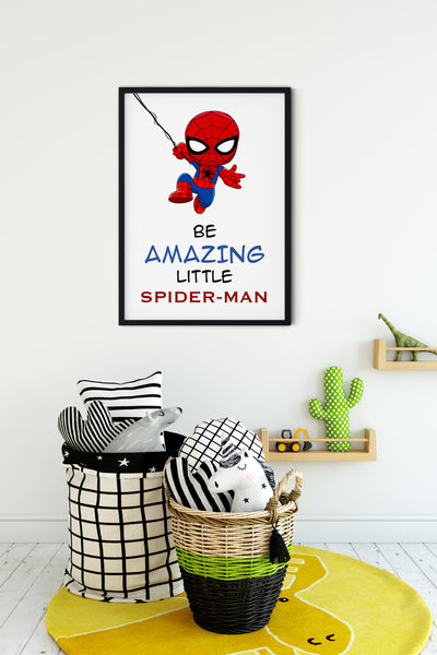 Be Amazing Little Spider-Man, Kids Bedroom Wall Art Decor, Comic Character, Superhero Wall Art Print