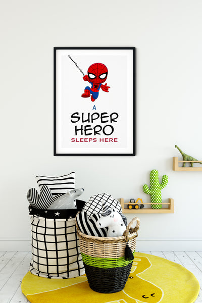 A Superhero Sleeps Here, Kids Bedroom Wall Art Decor, Comic Character, Superhero Wall Art Print