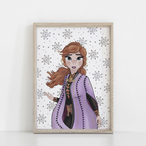 Frozen Anna Wall Print, Snowflake background, Disney Wall Art, Kids Bedroom Decor