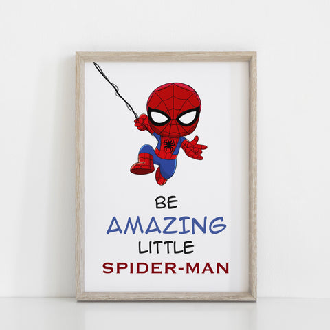 Be Amazing Little Spider-Man, Kids Bedroom Wall Art Decor, Comic Character, Superhero Wall Art Print