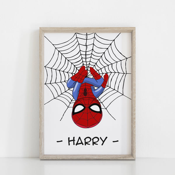 Set of 3 Personalised Spiderman Prints, Play Room Custom Name Wall Art, Superhero Prints