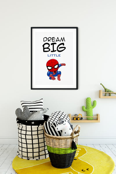 Dream Big Little Spider-Man, Kids Bedroom Wall Art Decor, Comic Character, Superhero Wall Art Print