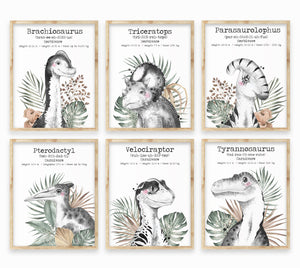 Dinosaur Wall Art Print Set of 6, Educational Kids Bedroom Wall Art, Jurassic Theme Dinosaur Species Nursery Kids Bedroom Decor