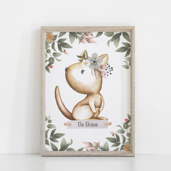 Australian Animal Wall Prints, Set of 4 Nursery Prints, Floral Crown Kangaroo Koala Bilby Platypus
