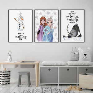 Frozen Elsa & Anna Wall Print Set of 3, Olaf Worth Melting For, Sven Feelings Quote, Disney Wall Art, Kids Bedroom Decor, Frozen Wall Print