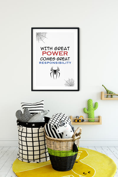 With Great Power Comes Great Responsibility..... Kids Bedroom Wall Art Decor, Comic Character, Superhero Wall Art Print