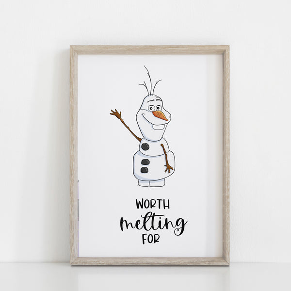 Frozen Elsa & Anna Wall Print Set of 3, Olaf Worth Melting For, Sven Feelings Quote, Disney Wall Art, Kids Bedroom Decor, Frozen Wall Print