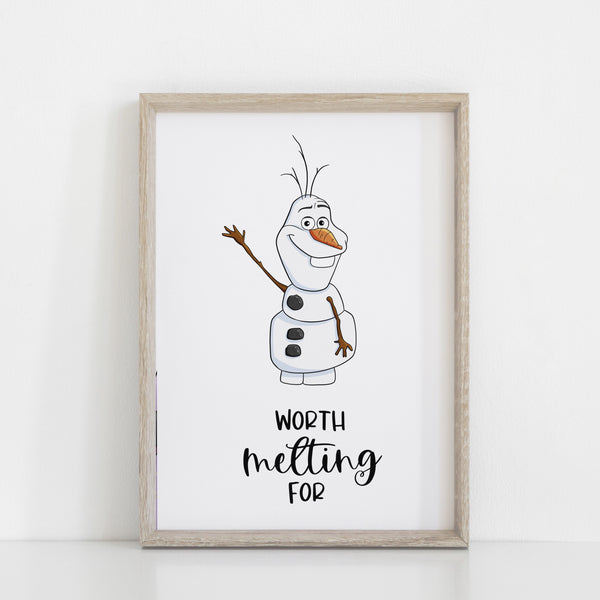 Frozen Olaf Quote Wall Print, Worth Melting For, Disney Wall Art, Kids Bedroom Decor