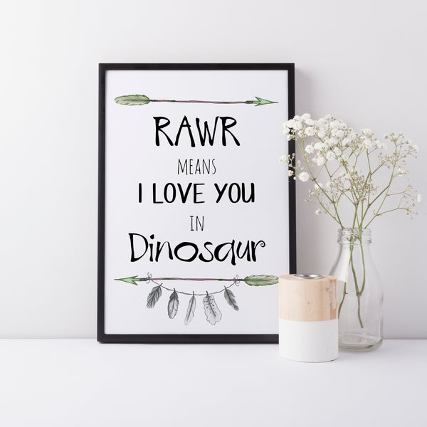 RAWR Means I Love You in Dinosaur Quote Wall Print, Kids bedroom playroom wall print, Dinosaur Theme Jurassic wall decor