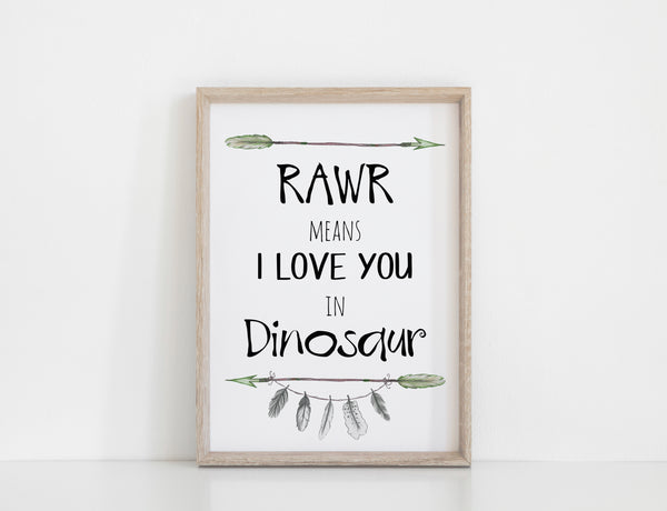 Dinosaur Wall Art Prints, Set of 3, Rawr Means I love you in Dinosaur, Boys bedroom decor, Brachiosaurus and Triceratops