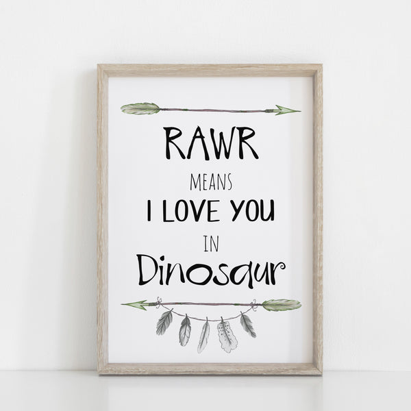 RAWR Means I Love You in Dinosaur Quote Wall Print, Kids bedroom playroom wall print, Dinosaur Theme Jurassic wall decor