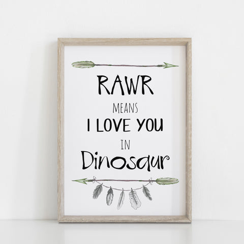 RAWR Means I Love You in Dinosaur Quote Wall Print, Kids bedroom playroom wall print, Dinosaur Theme Jurassic wall decor