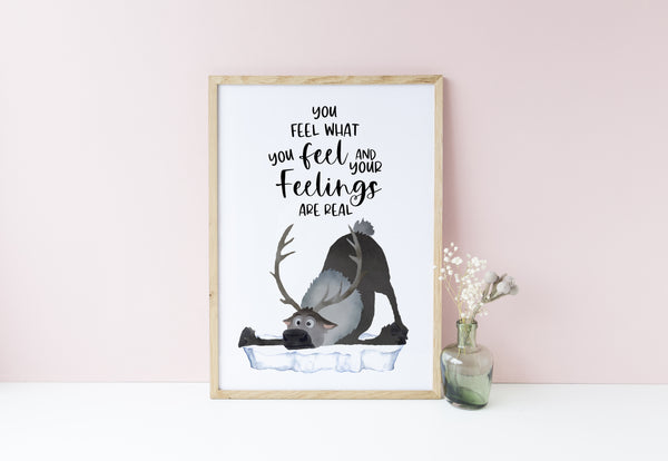 Frozen Sven Inspiration Quote Wall Print, You Feel What You Feel, Disney Wall Art, Kids Bedroom Decor