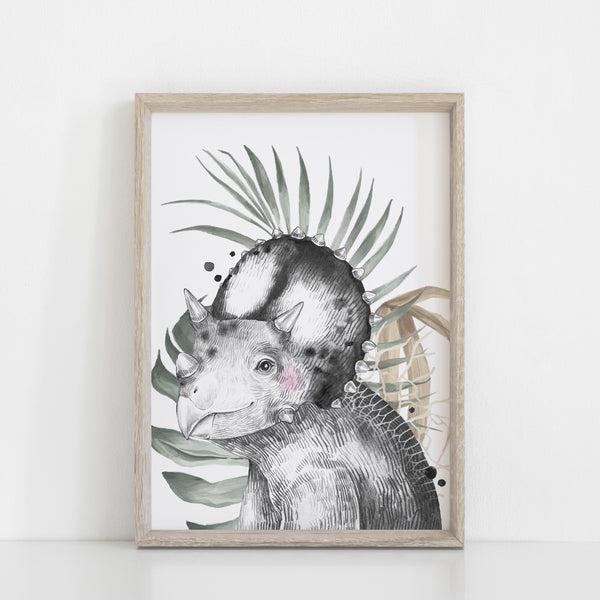 Dinosaur Wall Art Prints, Set of 3, Brachiosaurus, Triceratops, Tyrannosaurus Rex, Boys bedroom decor, Jurassic Theme