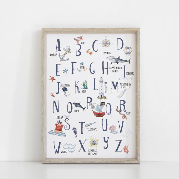 Educational Ocean Wall Print Set of 3, Whales & Sharks Nautical Alphabet Kids Bedroom Wall Art, Nautical Theme, Oceanic Nursery Kids Bedroom Decor
