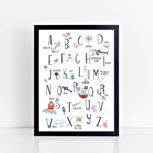 Nautical Alphabet Wall Print, Educational Kids Bedroom Wall Art, Nautical Theme, Oceanic Nursery Kids Bedroom Decor