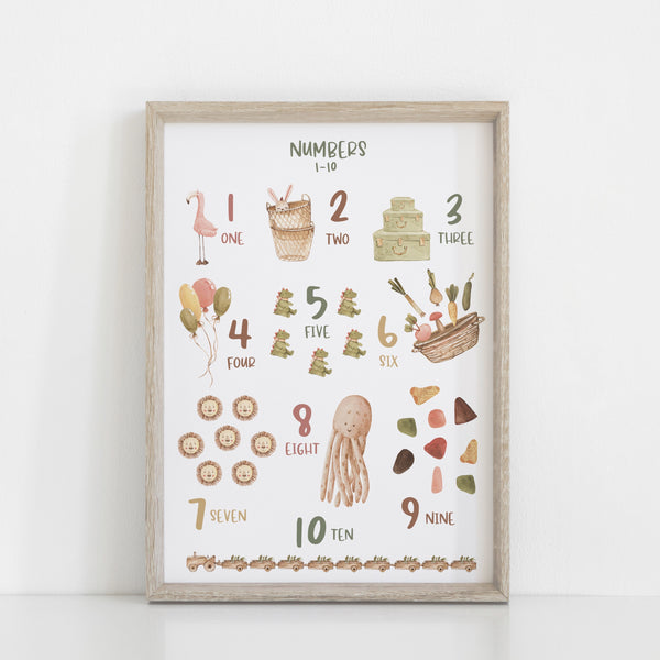 Personalised Tractor Playroom Educational Wall Print Set Trio, Alphabet and Numbers, Neutral Toy Room Theme, Nursery Art, Kids Bedroom Decor