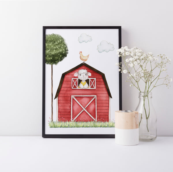 Farm Yard Barn Nursery Print, Farm Animal Wall Art, Neutral Wall Print Baby Nursery Decor