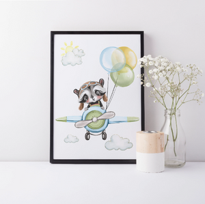 Plane Theme Wall Print, Boys Bedroom Transportation Nursery Art, Kids Bedroom Wall Decor