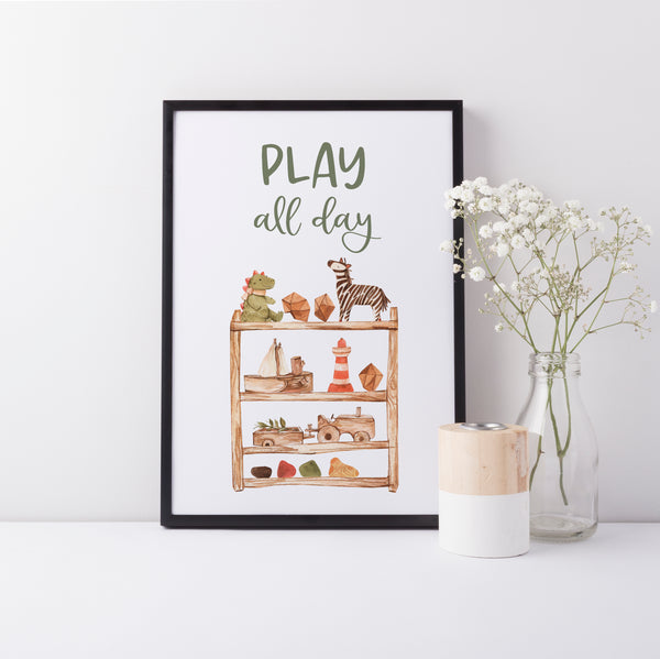 Play All Day Wall Print, Neutral Toy Room Theme, Nursery Art, Kids Bedroom Decor