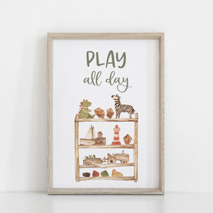 Play All Day Wall Print, Neutral Toy Room Theme, Nursery Art, Kids Bedroom Decor